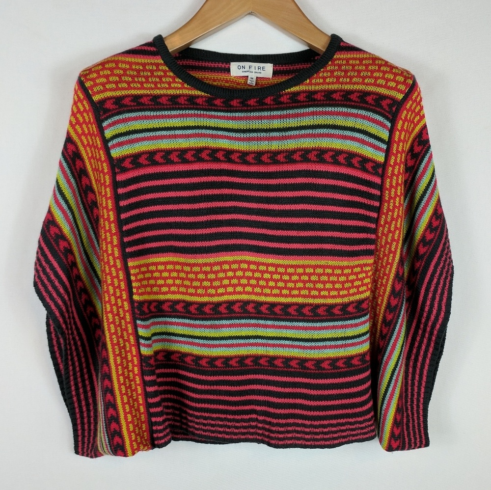 3/$25 On Fire | Colorful striped crop sweater M